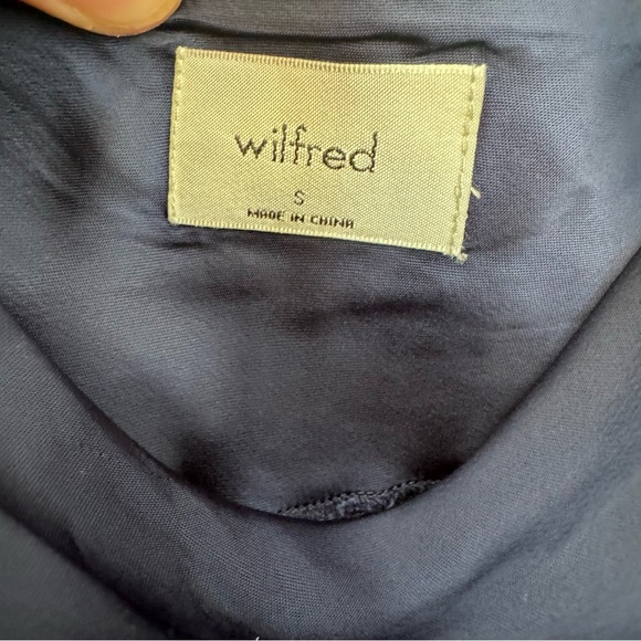 Wilfred Only Aritzia Ruched Navy Blue Slip Satin Dress Sz. SMALL - Picture 10 of 13